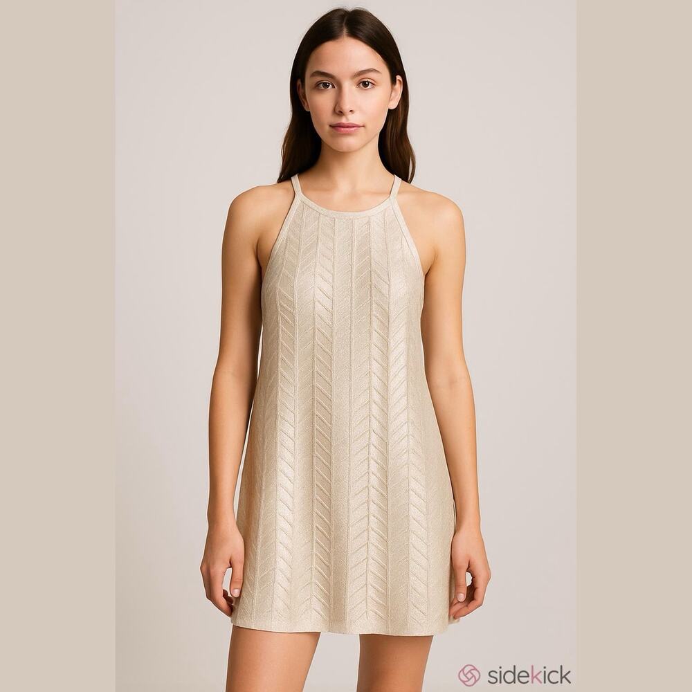 Joie Womens Ivory Chevron Knitted Metallic Mini Dress, Scalloped Hem